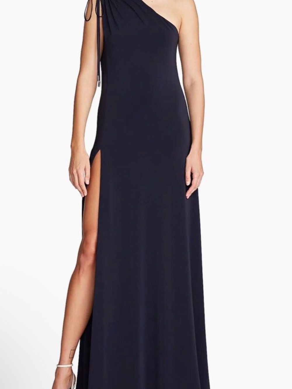 Halston One-Shoulder Navy Maxi Dress with Side Slit
